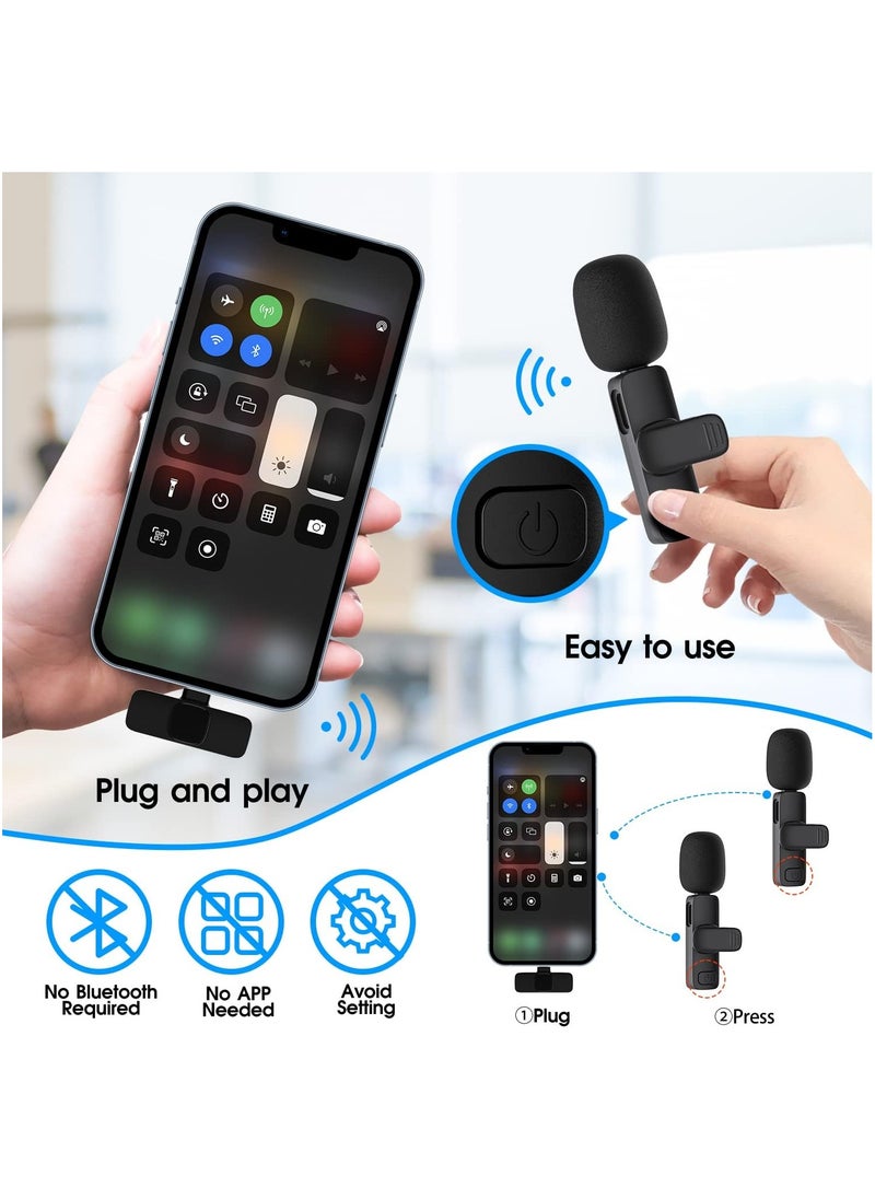 Generic - 2 Pack Wireless Lavalier Microphone for iPhone iPad, Lapel Mics Plug-Play 2.4G Ultra-Low Delay Built-in Noise Reduction Chip 8H Working Time for Video Recording Interview Podcast Vlog YouTube - Image 1