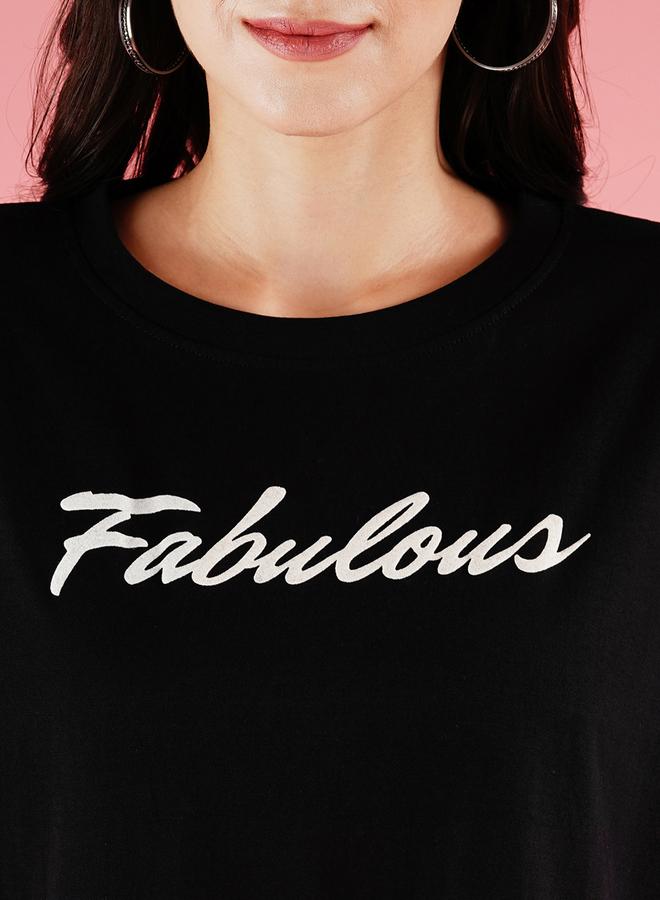 globus Black Studded Slogan Print Boxy T-Shirt - Image 4