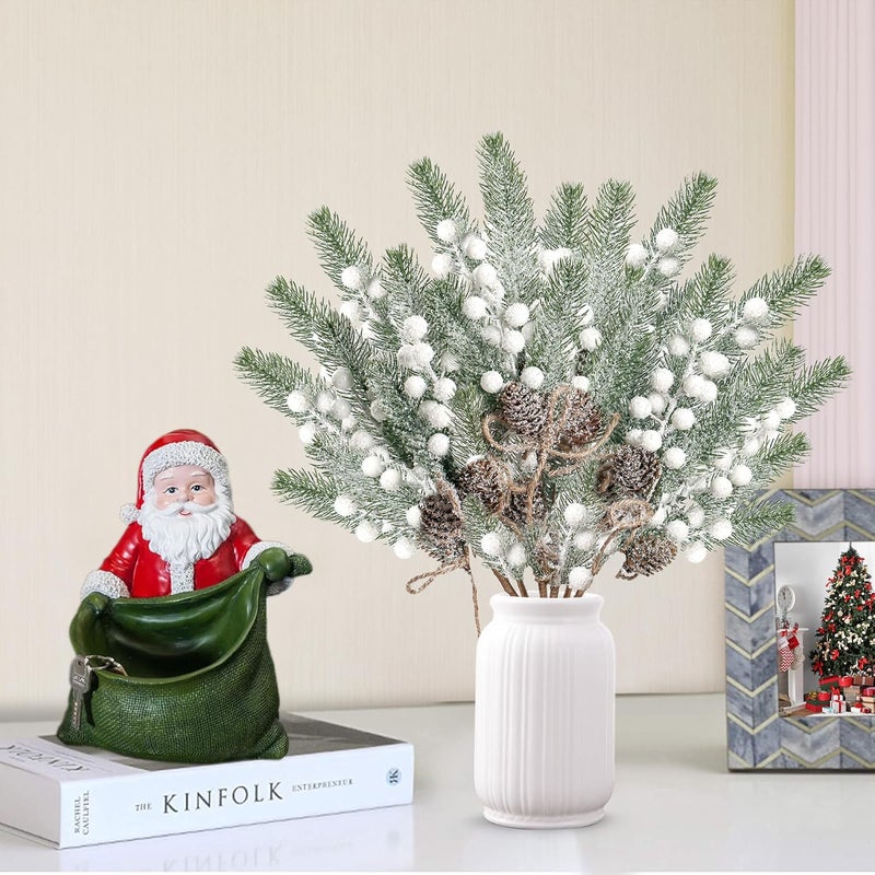 Sggvecsy 6 Pack White Berry Pine Branches with Pine Cones for Xmas Tree Wreath DIY Craft Floral Arrangement Holiday Decor - Image 5