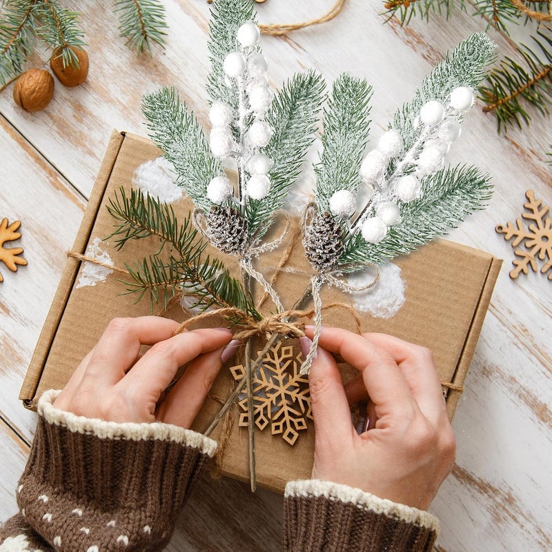 Sggvecsy 6 Pack White Berry Pine Branches with Pine Cones for Xmas Tree Wreath DIY Craft Floral Arrangement Holiday Decor - Image 3