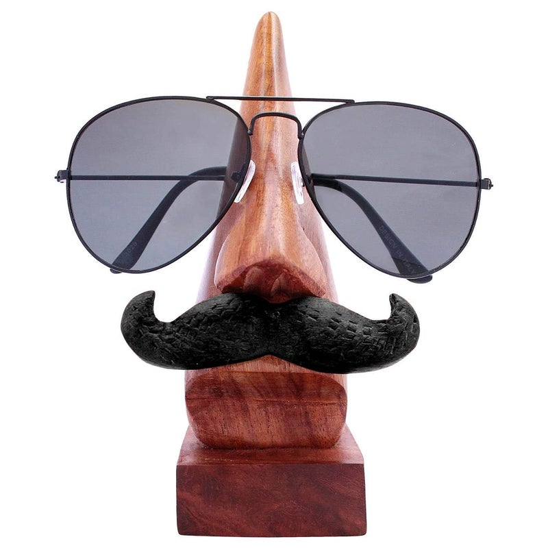 ANSHEZ Wooden Brown Handcrafted Nose Shaped Goggle SpectacleSpecs Holder Eye Glass Holder Stand Wooden Sunglasses Holder Black Mustache and Red Lips - Image 5