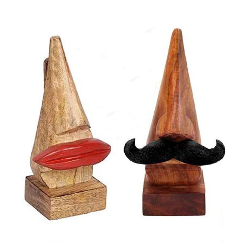 ANSHEZ Wooden Brown Handcrafted Nose Shaped Goggle SpectacleSpecs Holder Eye Glass Holder Stand Wooden Sunglasses Holder Black Mustache and Red Lips - Image 4