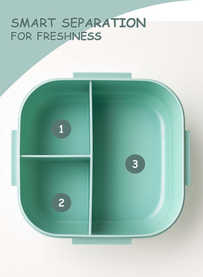 توشيونيكس مجموعة صندوق غداء بينتو بلاستيكي محمول بسعة 1300 لتر مع كوب حساء سعة 330 مل وشوكة وفتحة أدوات مائدة مدمجة على الغطاء، حاوية طعام بثلاثة أقسام - آمنة للاستخدام في الفريزر وغسالة الأطباق والميكروويف، صندوق طعام مانع للتسرب ومحكم الإغلاق مع ثلاثة أقسام، خالٍ من مادة BPA، خفيف الوزن، متين وقابل لإعادة التدوير للبالغين والأطفال - مثالي للاستخدام في المنزل والمكتب والسفر ومراكز الرعاية النهارية ومرحلة ما قبل المدرسة وصندوق غداء العودة إلى المدرسة - 17 × 17 × 6 سم - Image 5