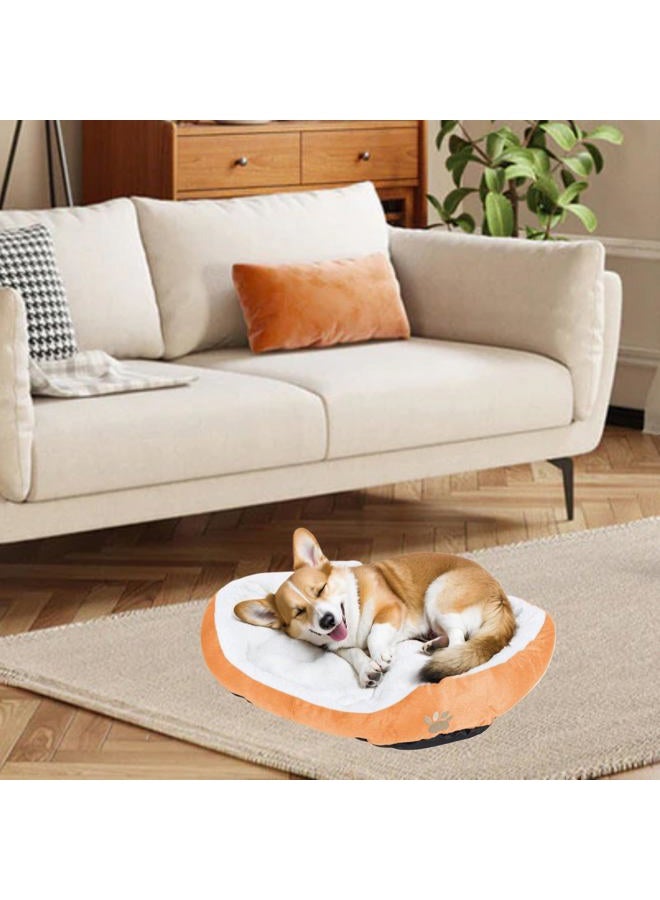 Resulzon Round Dog Cat Beds Mattress Washable Pads Room, Soft Durable Plush Faux Fur Sleeping Pet Fleece Bed Mat for Small Doggy Kitten Puppy, with Anti-Slip Waterproof Bottom, Orange  - Image 2