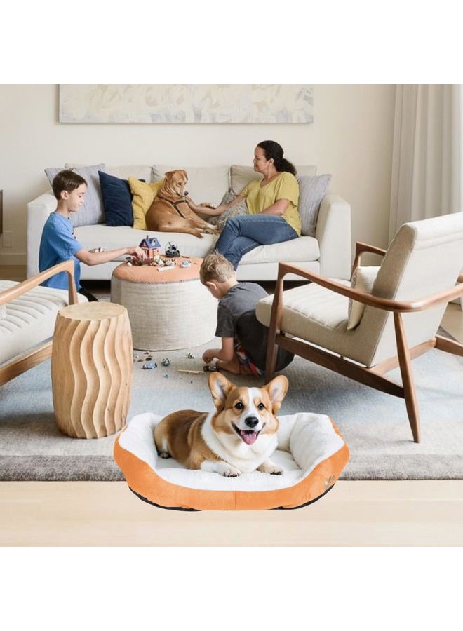 Resulzon Round Dog Cat Beds Mattress Washable Pads Room, Soft Durable Plush Faux Fur Sleeping Pet Fleece Bed Mat for Small Doggy Kitten Puppy, with Anti-Slip Waterproof Bottom, Orange  - Image 3