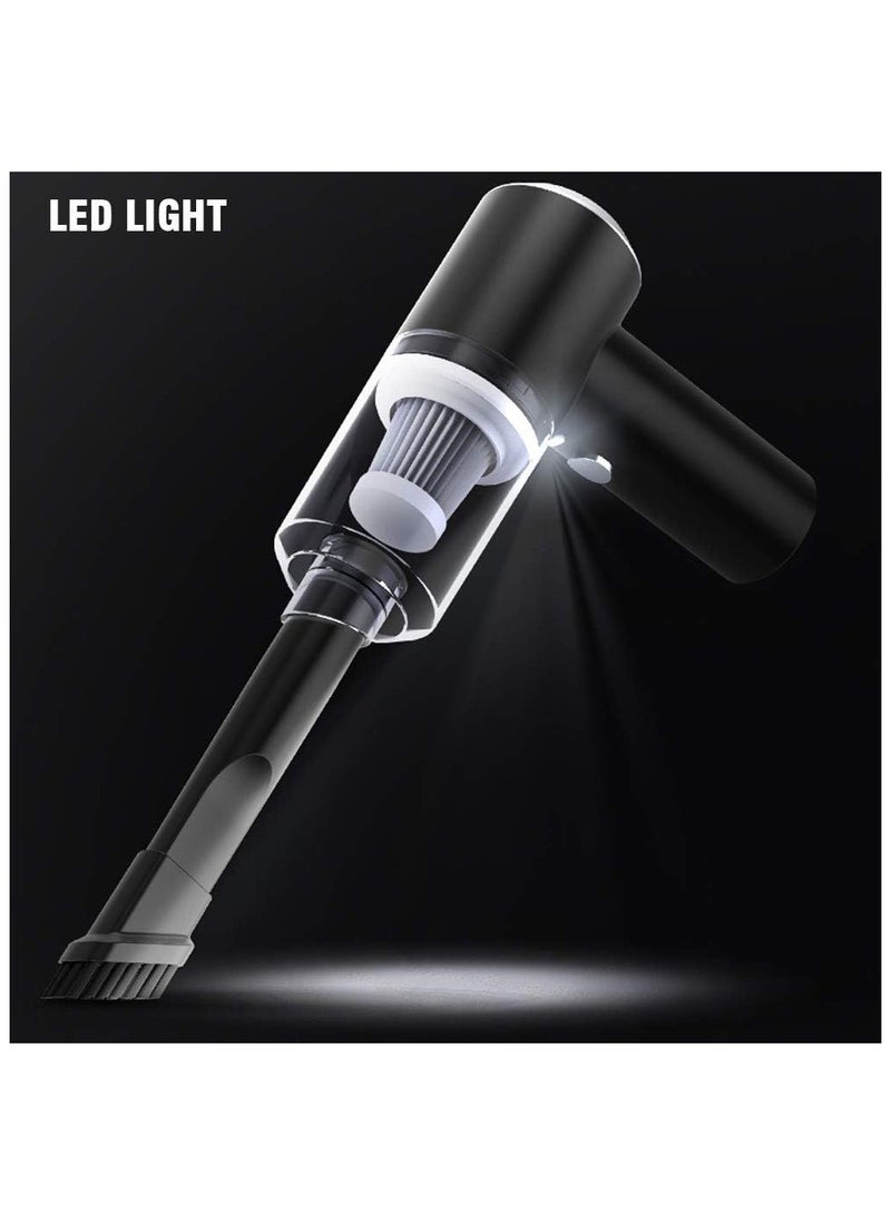 مكنسة كهربائية محمولة قابلة لإعادة الشحن للسيارة، خفيفة الوزن، تنظيف رطب وجاف بضوء LED - Image 1