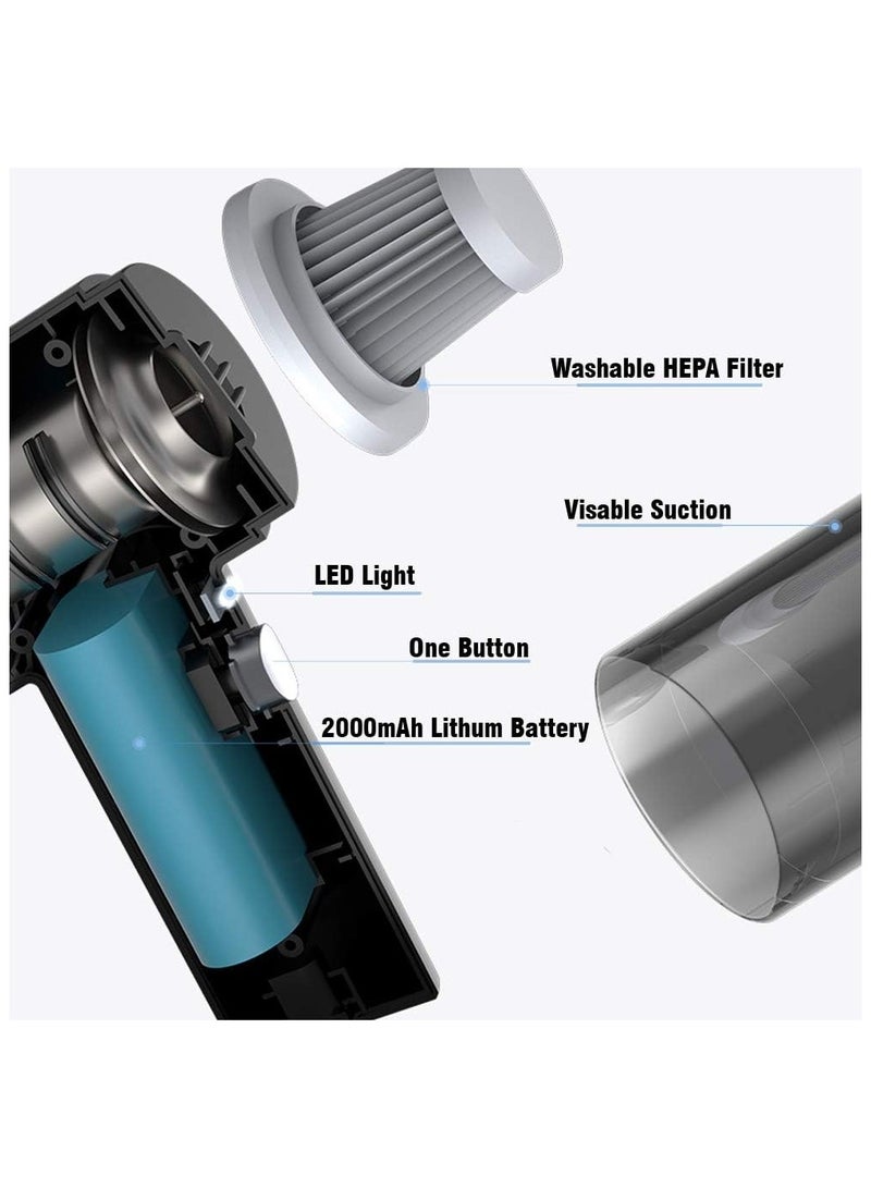 مكنسة كهربائية محمولة قابلة لإعادة الشحن للسيارة، خفيفة الوزن، تنظيف رطب وجاف بضوء LED - Image 4
