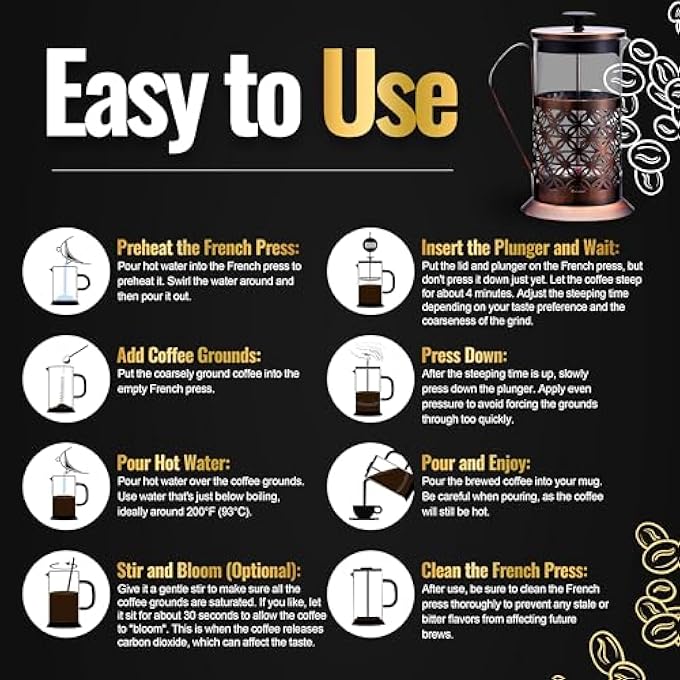 UPSCALE French Press Coffee And Tea Maker Coffee Plunger Brewer Coffee Maker Pot 4 Part Filtration Metallic Body Borosilicate Glass With 2 Extra Spare Filter And 1 Coffee Spoon Large600Ml - Image 3