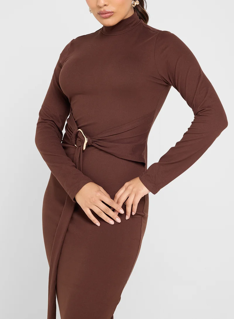 ELLA Belted Turtleneck Maxi Dress