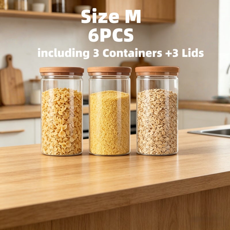 6pcs (Include 3 Containers And 3 Lids) Multifunctional Sealed Grain Storage Jar with Lid, Airtight Plastic Container for Kitchen. Transparent Design Keeps Food Fresh And Odor-Free, Ideal for Organizing Grains, Flour, Snacks, Nuts And Condiments - Image 1