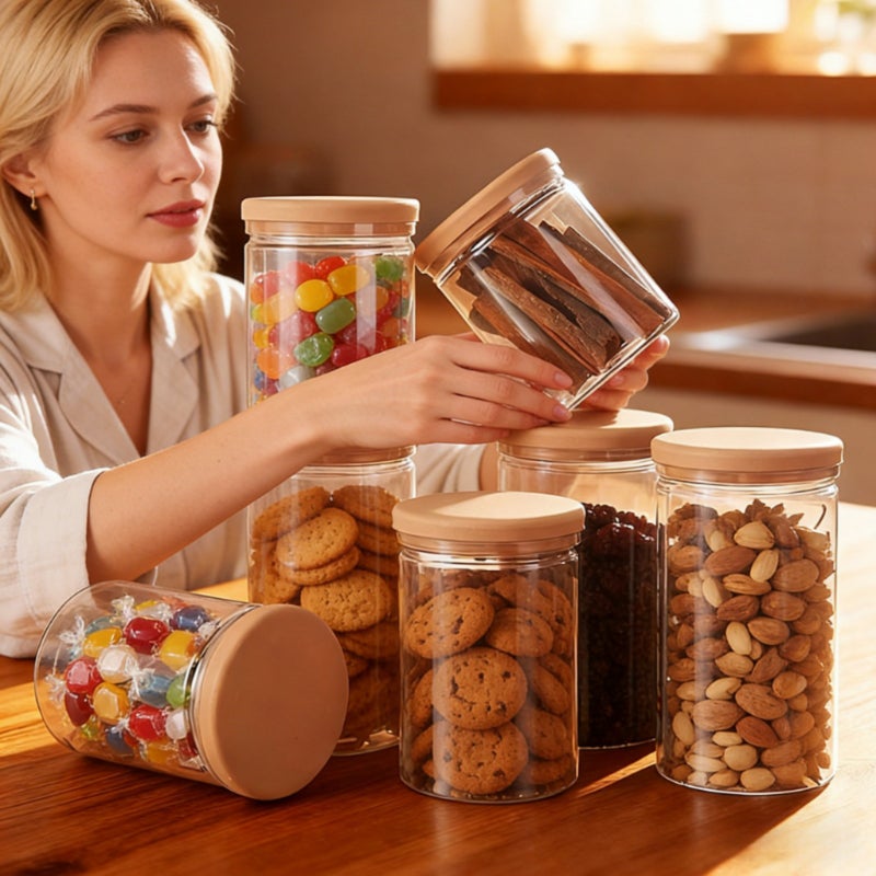 6pcs (Include 3 Containers And 3 Lids) Multifunctional Sealed Grain Storage Jar with Lid, Airtight Plastic Container for Kitchen. Transparent Design Keeps Food Fresh And Odor-Free, Ideal for Organizing Grains, Flour, Snacks, Nuts And Condiments - Image 2