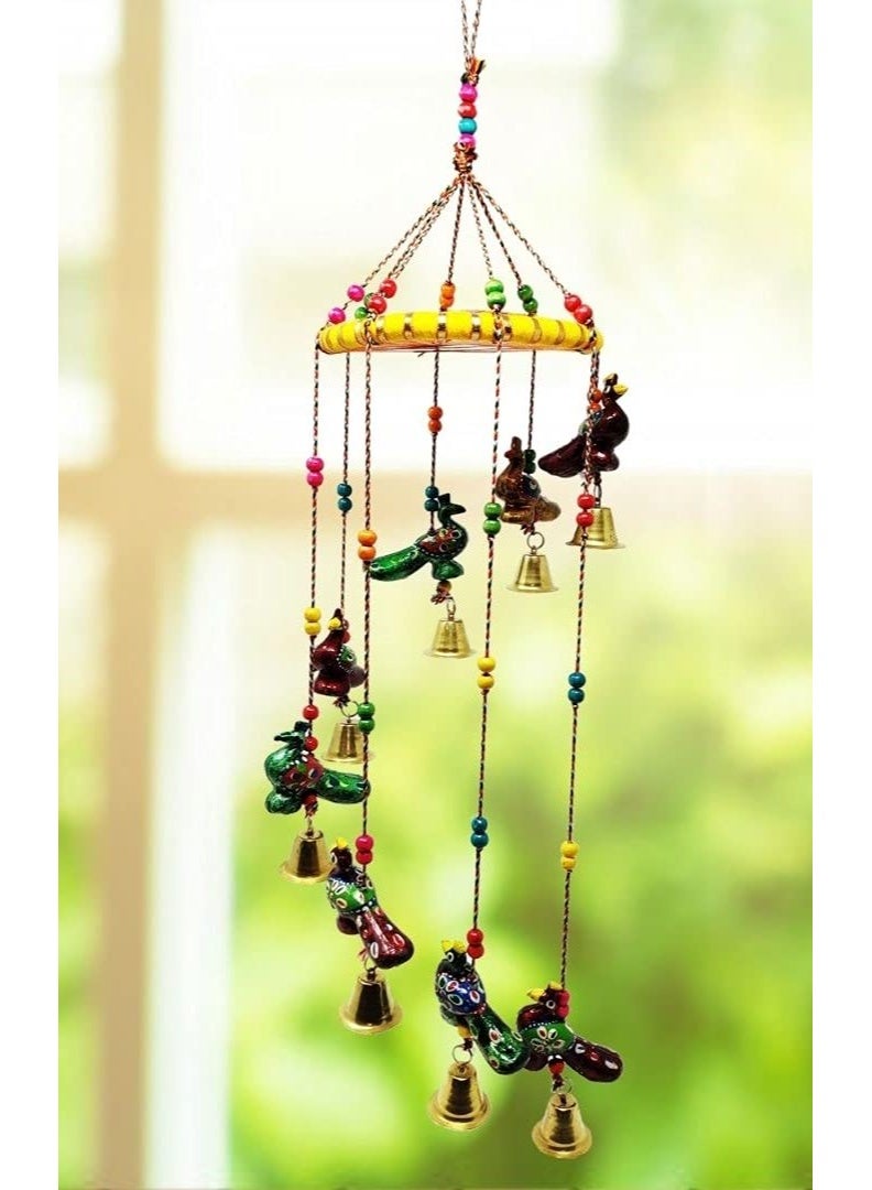 JH Gallery Plastic Handcrafted Recycled Material Peacock Rajasthani Door/Wall Hanging Decorative Showpiece (Blue, H -25 Inches, W -5.5 Inches) - Image 1