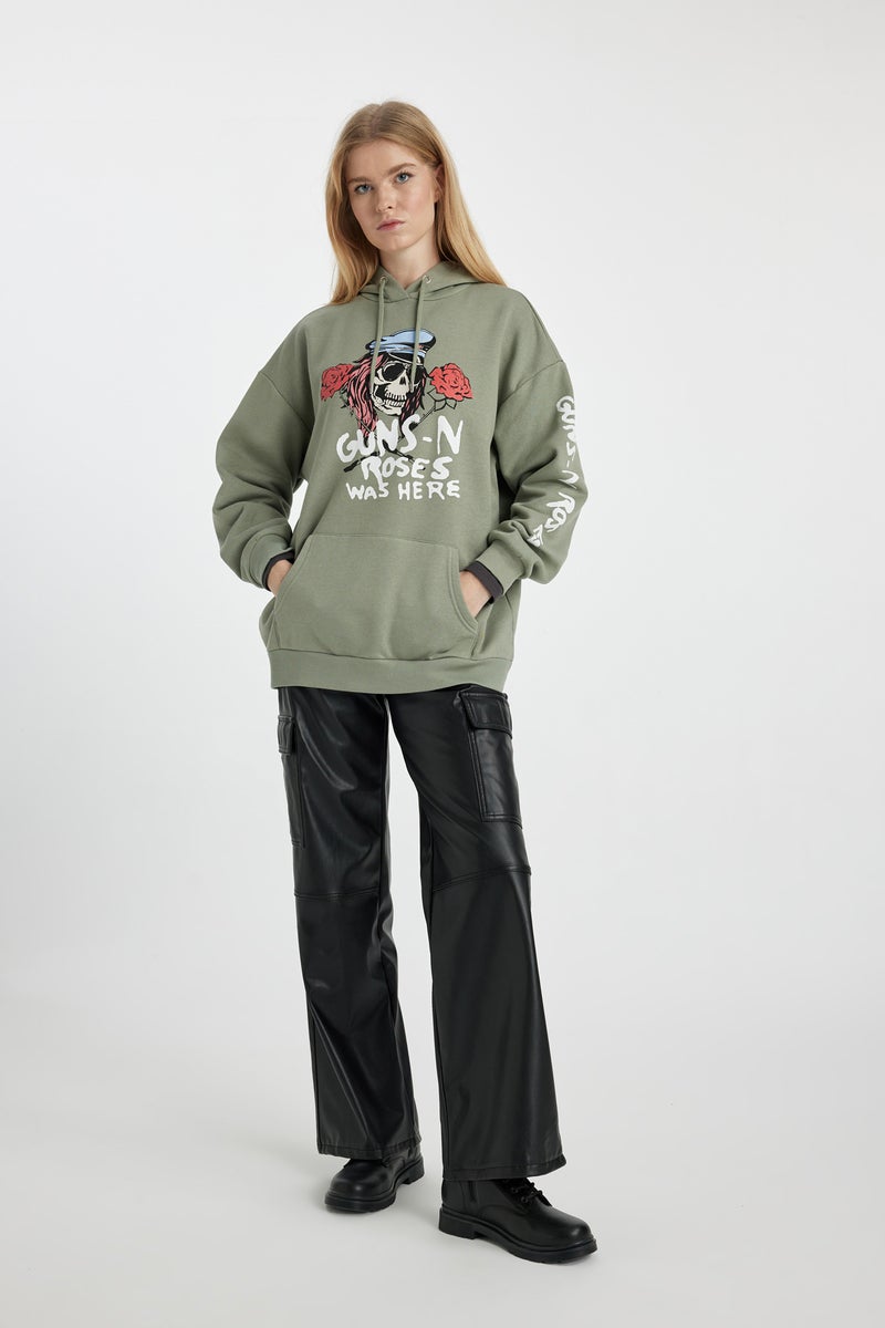DeFacto Woman Guns N' Roses Oversize Fit Hooded Thick Sweatshirt  - Image 4