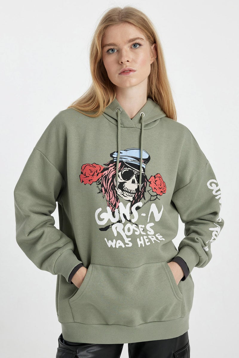 DeFacto Woman Guns N' Roses Oversize Fit Hooded Thick Sweatshirt  - Image 1