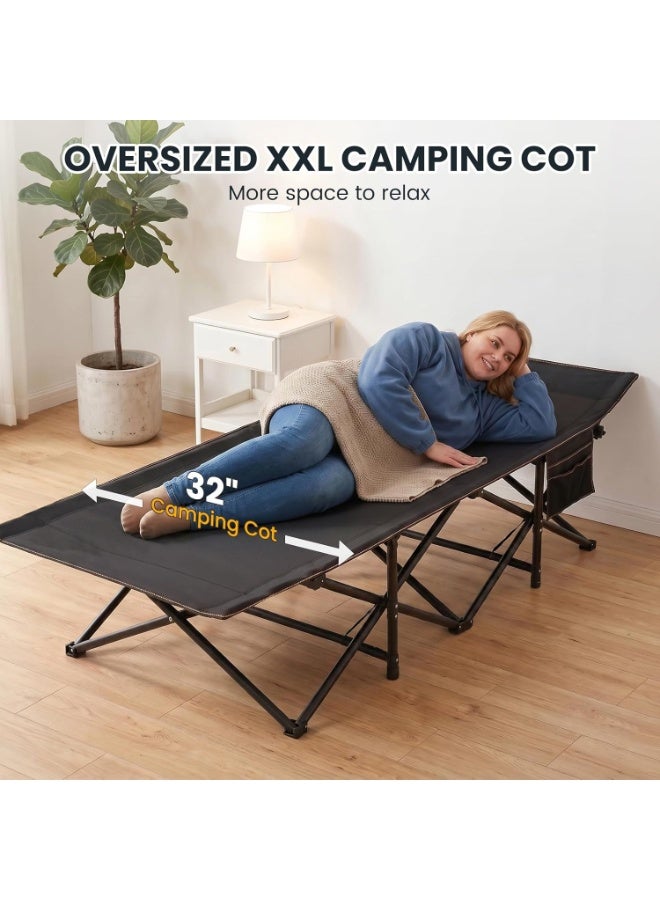 Relex Oversized Folding Camping Cot, Heavy Duty Sleeping Cots with Carry Bag, Double Layer Oxford Portable Travel Camp Cots for Home, Office Nap and Outdoor Beach - Image 4
