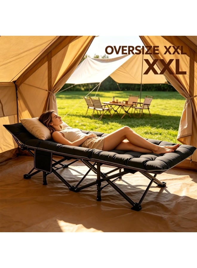 Relex Oversized Folding Camping Cot, Heavy Duty Sleeping Cots with Carry Bag, Double Layer Oxford Portable Travel Camp Cots for Home, Office Nap and Outdoor Beach - Image 2