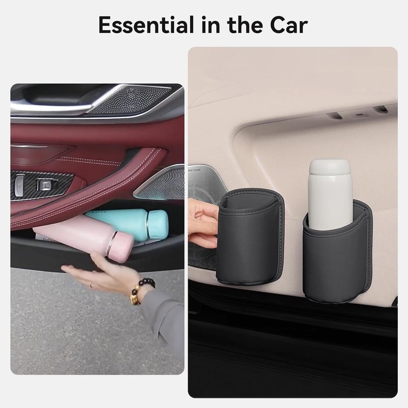 Car Cup Holder Leather Large Drink Bottle & Coffee Cup Holder - 2-Pack Clip-on Storage for Car Doors & Seatback - Fits Most Cups, Water Bottles, and Mugs (Black) - Image 3