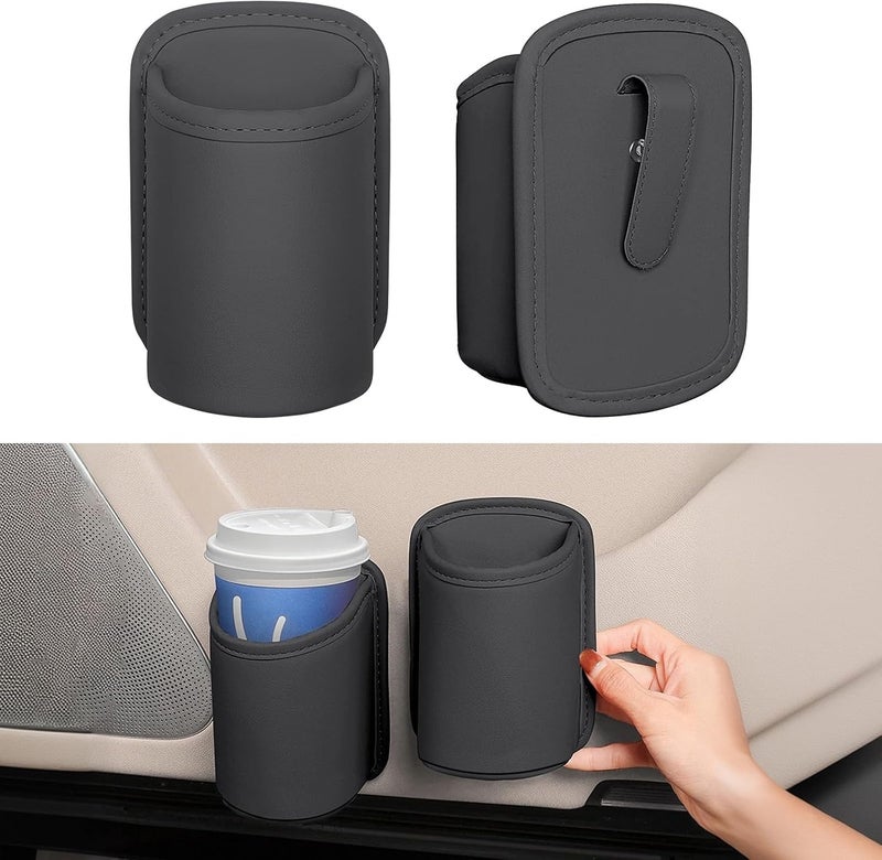 Car Cup Holder Leather Large Drink Bottle & Coffee Cup Holder - 2-Pack Clip-on Storage for Car Doors & Seatback - Fits Most Cups, Water Bottles, and Mugs (Black) - Image 1