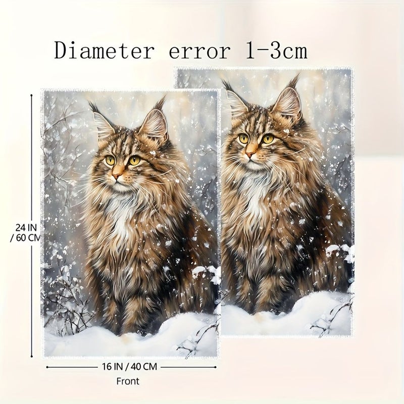 Vintage Maine Coon Cat Kitchen Towels 2pcs Polyester Fabric Decorative Napkins Cartoon Themed Christmas Tea Towels Machine Washable Colorfast Suitable For Cooking Baking And Hosting - Image 3