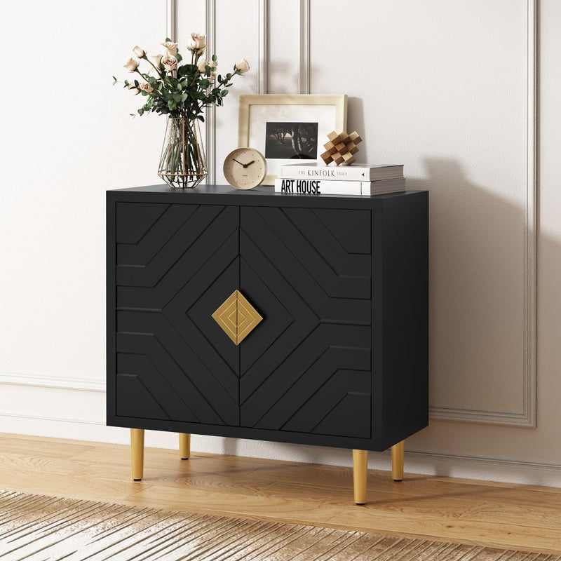 HLR Sideboard Storage Cabinet with 2 Doors Accent Cabinet with Decorative Embossed Pattern Doors Sideboard Buffet Cabinet for Living Room Kitchen Dining Room Hallway