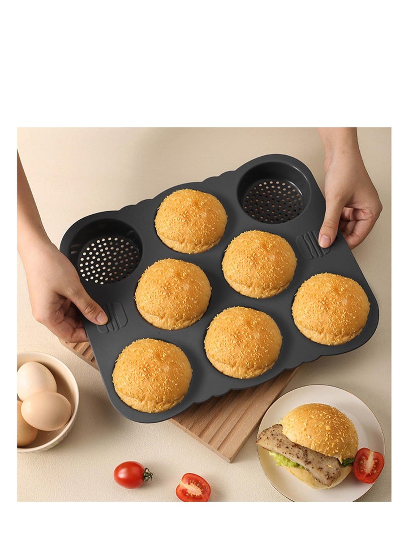 Hamburger Bun Pan, 11.7x10.0x1.2 inch Pan Baking Silicone Mold, 8 Cavity Cup Big Non-Stick for Gluten Buns Homemade - Image 1