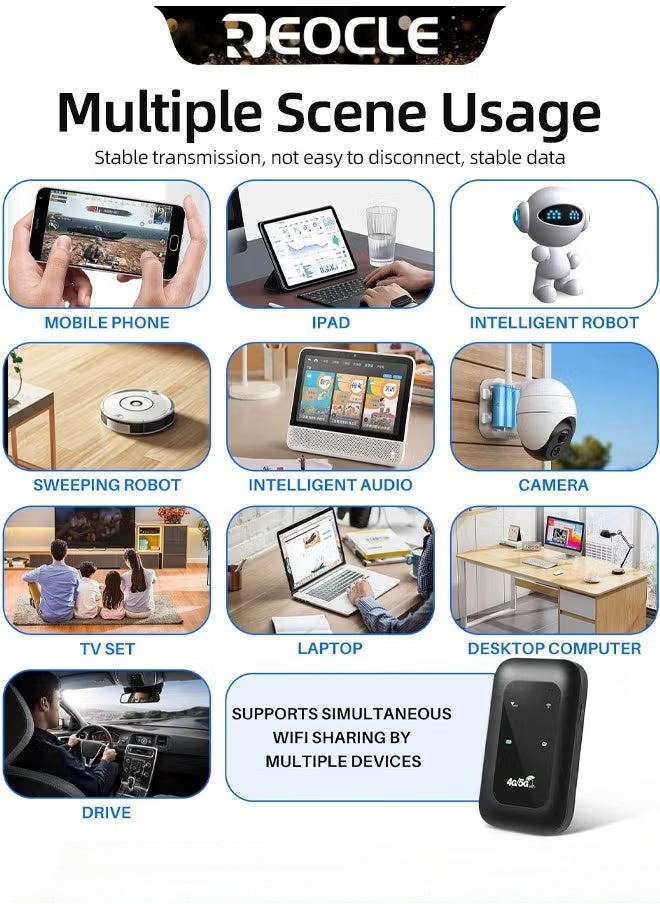 REOCLE Mobile WiFi Hotspot 4G LTE Unlocked Wi-Fi Hotspot Device Wireless WiFi Router Pocket Portable WiFi Hotspot Mobile Travel-Friendly Mobile Travel Router  - Image 5