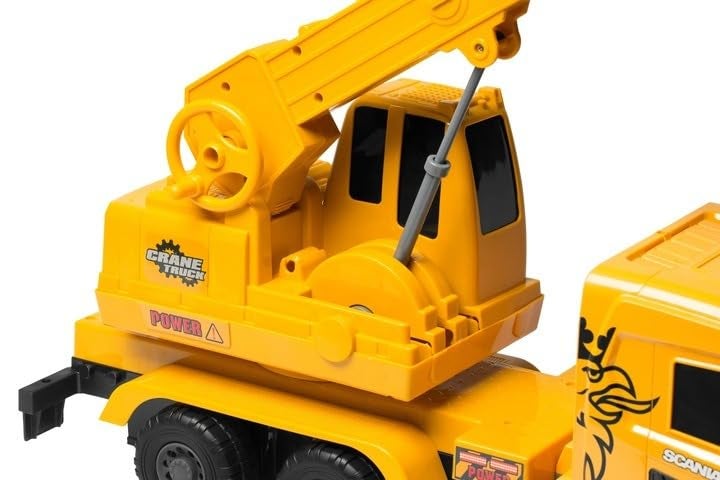 The Toys Home لعبة شاحنة رافعة البناء للأطفال سكانيا P410 مرخصة، شاحنة رافعة متنقلة ثقيلة صفراء وسوداء مع أضواء تعمل وذراع دوار، مجموعة لعب مركبة تعليمية للبناء - Image 4