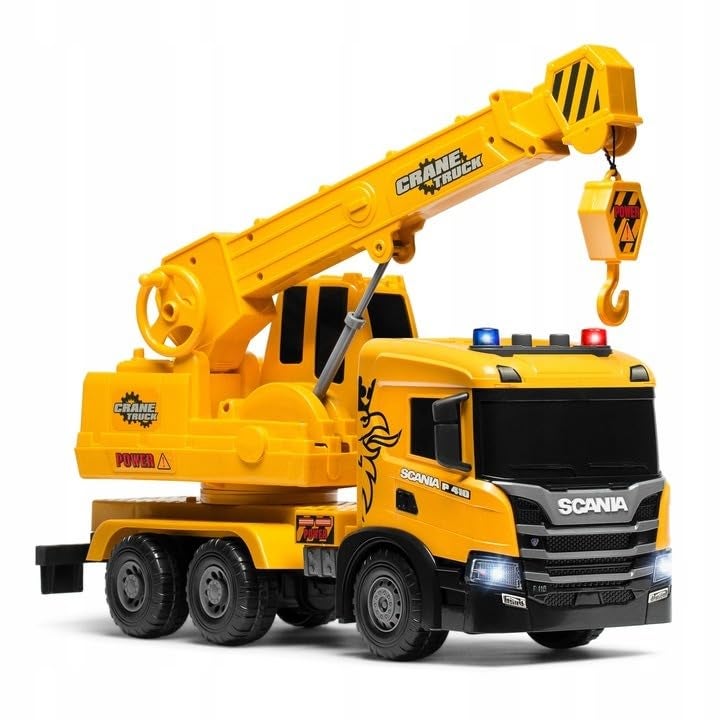 The Toys Home لعبة شاحنة رافعة البناء للأطفال سكانيا P410 مرخصة، شاحنة رافعة متنقلة ثقيلة صفراء وسوداء مع أضواء تعمل وذراع دوار، مجموعة لعب مركبة تعليمية للبناء - Image 2