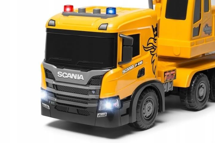 The Toys Home لعبة شاحنة رافعة البناء للأطفال سكانيا P410 مرخصة، شاحنة رافعة متنقلة ثقيلة صفراء وسوداء مع أضواء تعمل وذراع دوار، مجموعة لعب مركبة تعليمية للبناء - Image 5