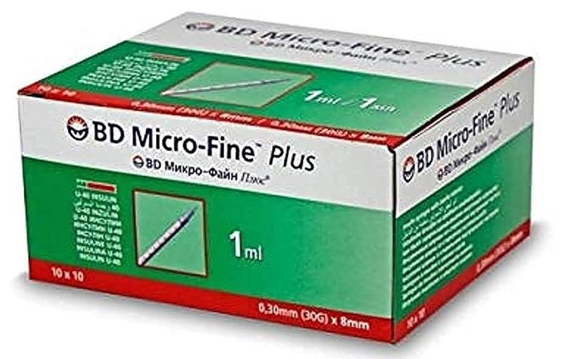 BD Medical Micro Fine Plus 1ml Insulin Syringes- 8mm/30 Gauge (100)