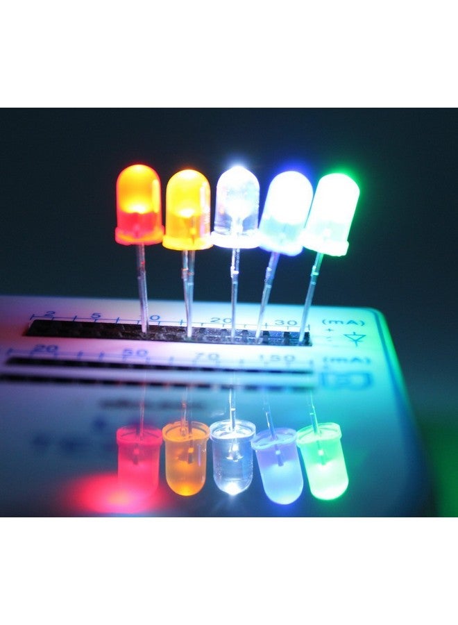DiCUNO 450pcs (5 Colors x 90pcs) 5mm LED Light Emitting Diode Round Assorted Color White/Red/Yellow/Green/Blue Kit Box - Image 2