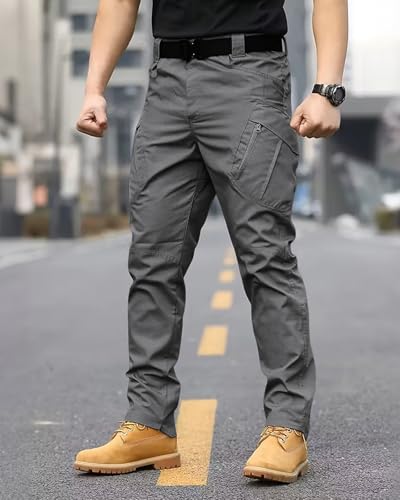 whox Mens Work Cargo Pants Tactical Hiking Casual Water Resistant Ripstop Trousers for Outdoor with 6 PocketsNo Belt Dark Grey - Image 3