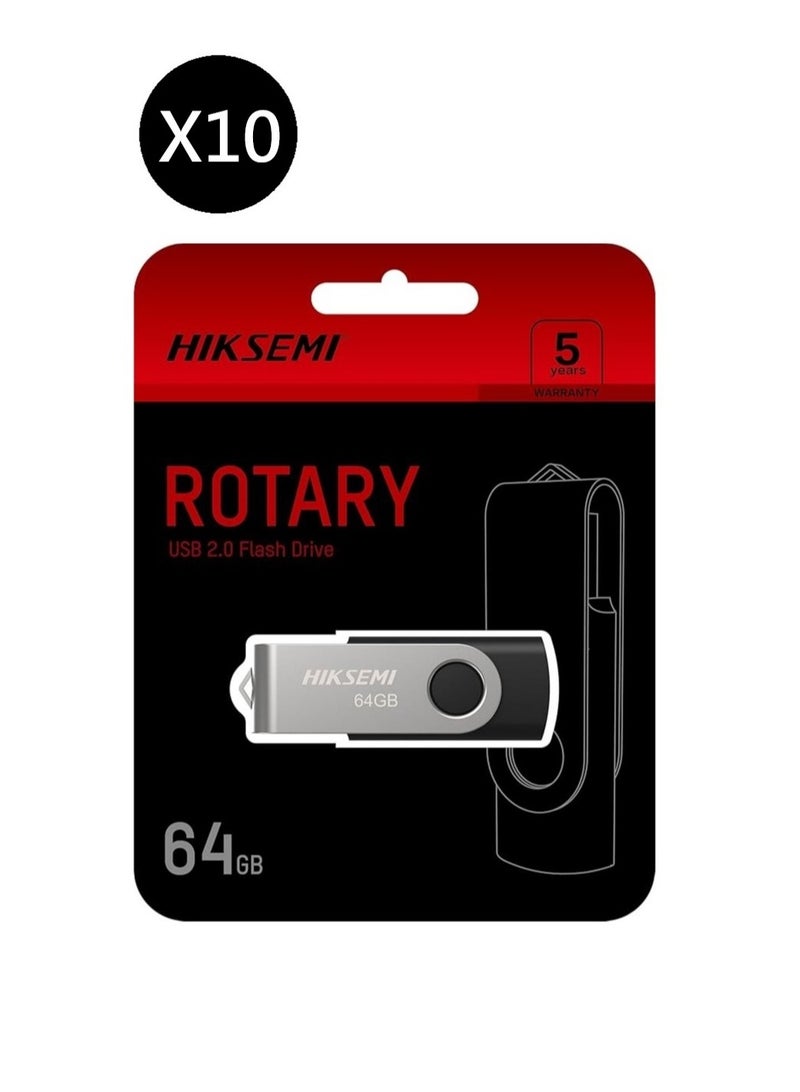 HIKSEMI Bundle Of 10 64GB USB 2.0 Spinning Pen Drive, Silver/Black | HS-USB-M200S 64G |