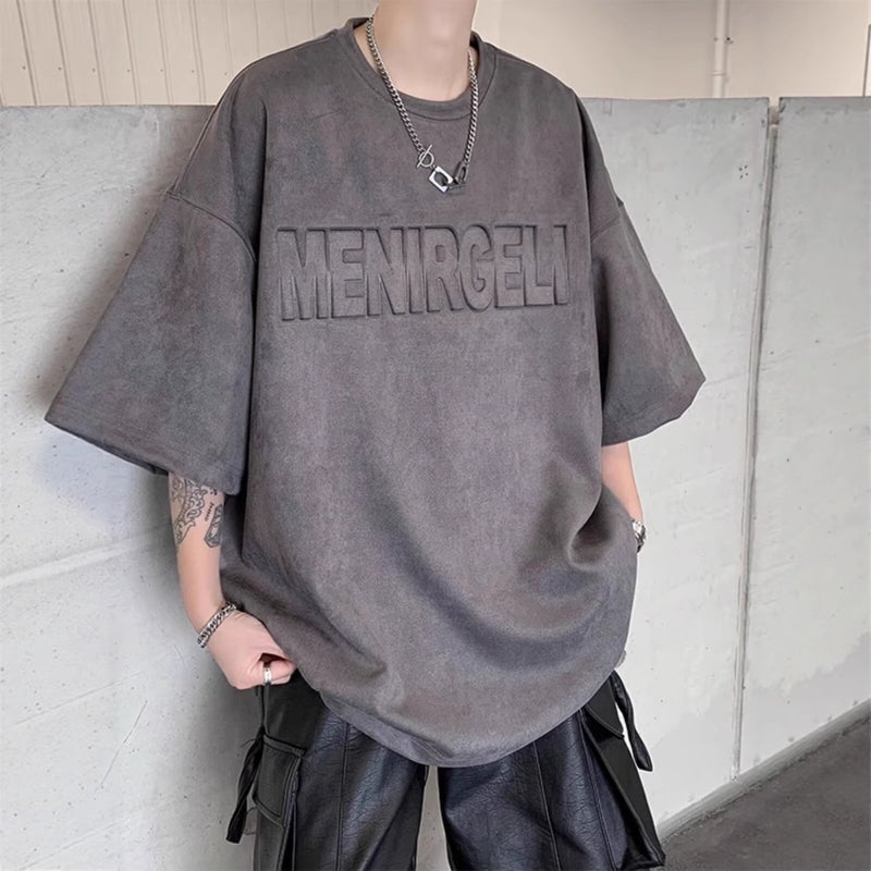 Men's Summer Style Suede Short Sleeve T-Shirt,Youth Loose Heavyweight Half Sleeve,Resistant to Pilling