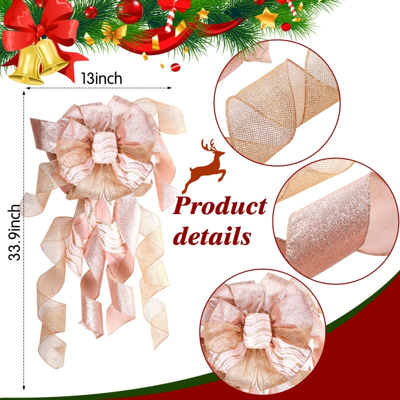 كانلير Canlierr 49 PCS Rose Gold Gold Tree Decoration Set Christmas Tree Topper Bow 24 PCS Christmas Glitter Poinsettia Flower - Image 3