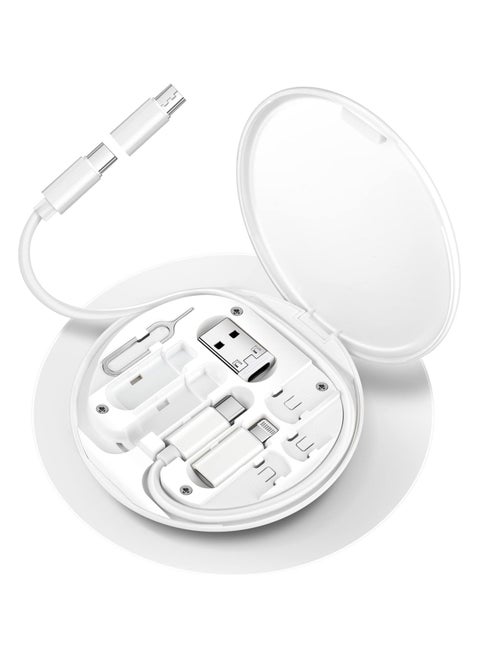 HESIMING Multi Charging Cable Adapter Set,USB C to Micro USB/Lightning/USB A Cable Convertor Adapter Kit Can Use as Phone Holder(White)