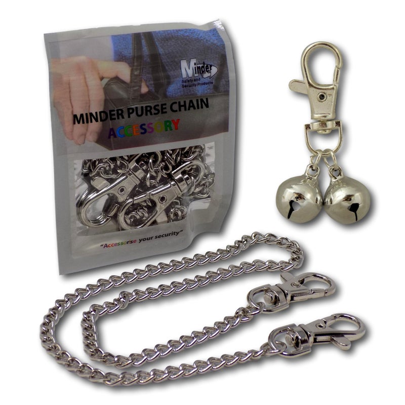 Generic Minder Bell Accessories Handbag Purse Keys Wallet Phone Theft Pickpocket Holiday Twin Security Alarm Bells Attachment (Silver with Chain)
