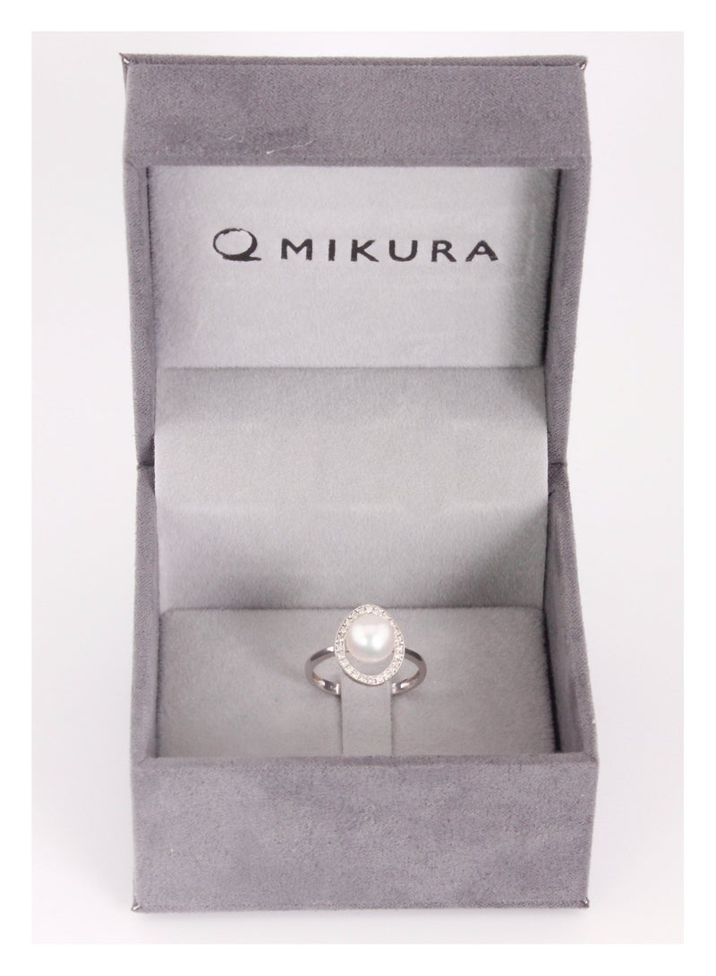 MIKURA Ring, Freshwater Pearls, A Quality, White Color, 8.0-7.5MM, 18KW, 24D-0.11Cts, G/H Color, VS Clarity  - Image 3