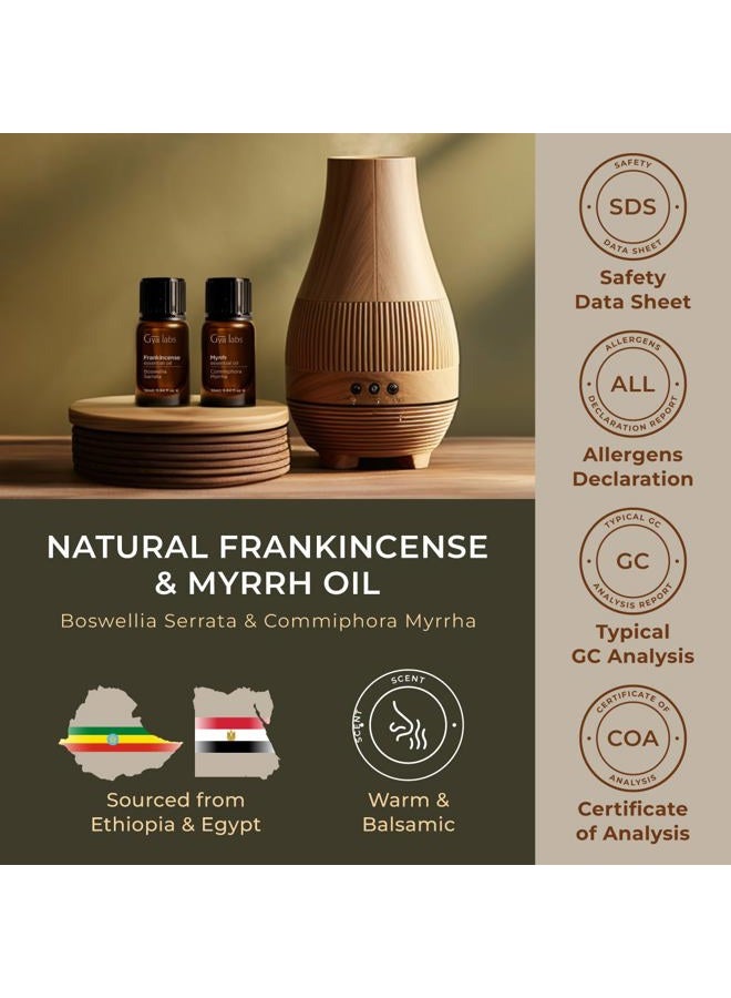 Frankincense and Somali Myrrh Essential Oil for Diffuser & Aches - 100% Pure Frankincense and Somali Myrrh Essential Oils for Skin & Candle Making (10ml x 2)