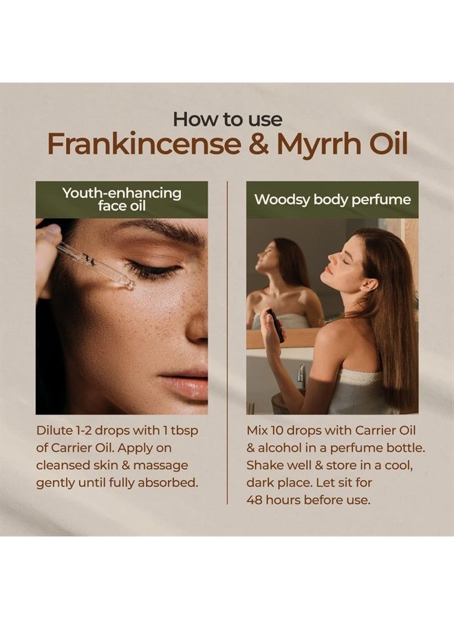 Frankincense and Somali Myrrh Essential Oil for Diffuser & Aches - 100% Pure Frankincense and Somali Myrrh Essential Oils for Skin & Candle Making (10ml x 2)