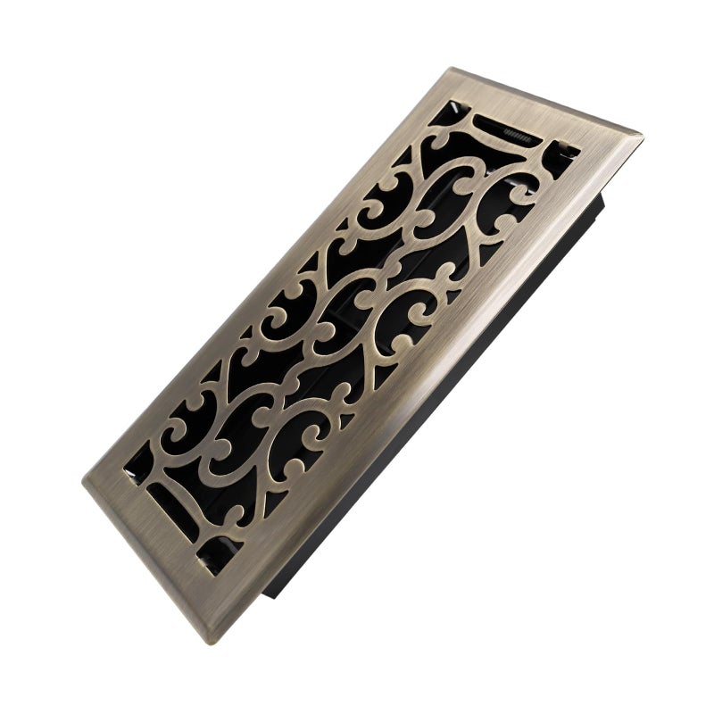 Howeall 4x10 Inches Heavy Duty Walkable Floor Register - Easy Adjust Air Supply Lever Decorative Floor Vent Covers - Savannah Design Vent Covers for Home - Antique Brass - Image 1