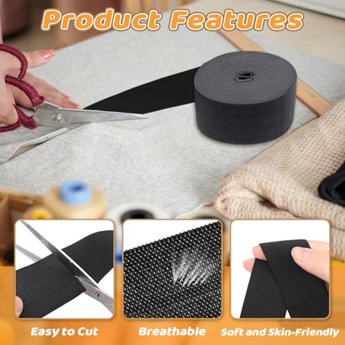 Coopay 3 Rolls 16.5 Yards Elastic Bands for Sewing Stretch Heavy High Elasticity Spool Knit for Waistbands Pants Clothes and Crafts DIY, 1, 1.5, 2 Inch in Width, 5.5 Yards/Roll (Black) - Image 3