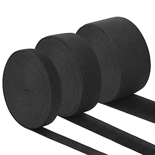 Coopay 3 Rolls 16.5 Yards Elastic Bands for Sewing Stretch Heavy High Elasticity Spool Knit for Waistbands Pants Clothes and Crafts DIY, 1, 1.5, 2 Inch in Width, 5.5 Yards/Roll (Black) - Image 1
