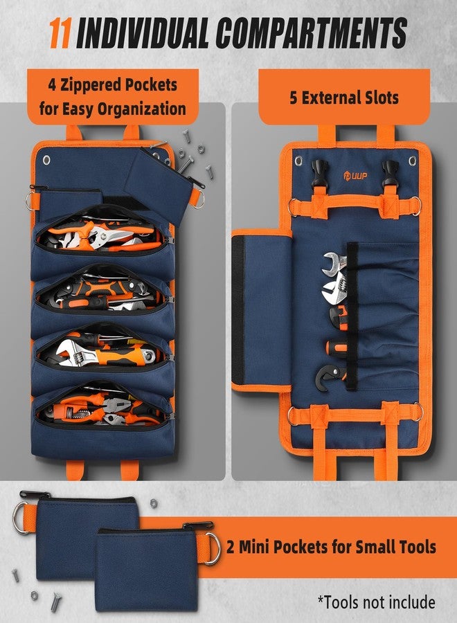 UUP Tool Bag Roll Up, UUP Heavy Duty Rolled Empty Tool Storage Organization, Portable Foldable Rollup Organizer with 2 Small Pouches, Rollable Carrying Toolbag, Dad Men Mechanic Birthday Gift, Blue Orange - Image 2