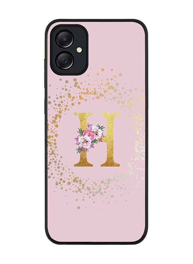Stylizedd Rugged Black edge case for Samsung Galaxy A05, Slim fit Thin Cover- Custom Monogram Initial Letter Floral Pattern Alphabet-H  (Pink ) - Image 1