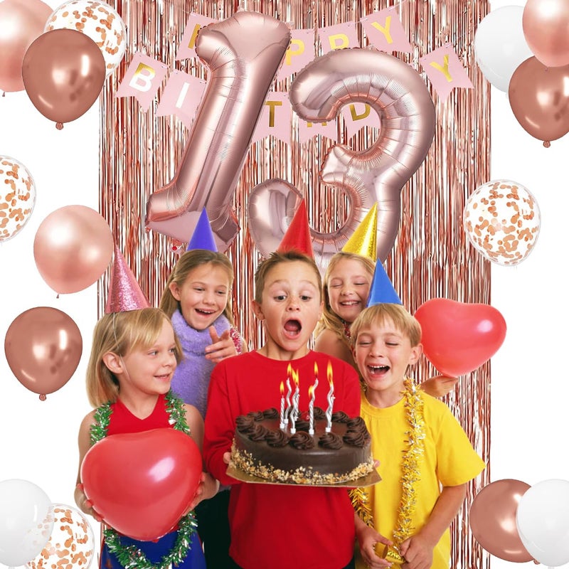 ZPPMZQR 13th Birthday Decorations for Girls, Rose Gold 13th Birthday Banner, Balloon, Cake Topper, Sash and Crown, Happy 13th Birthday Party Decorations for Girls - Image 3