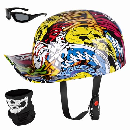 Yesmotor Baseball Motorcycle Helmet Half Cap for Bike Cruiser Chopper Moped Scooter Dot Approved Painting XL - Image 1