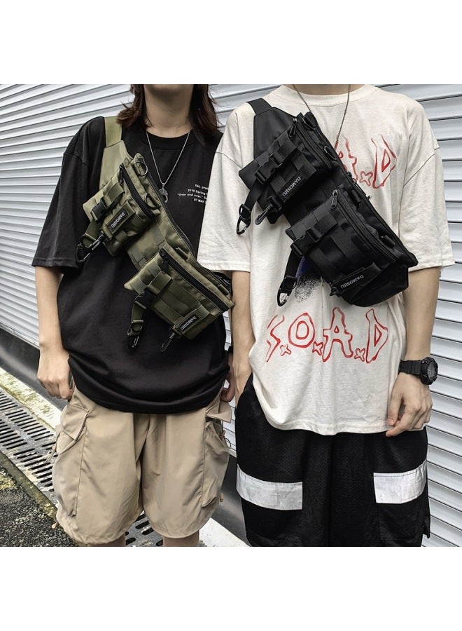 Dark Tactical Combination Waist Bag Men's Street Fashion Cool Functional Chest Bag Disassembly Messenger Bag Tooling Couple Fashion Bag-Color:Green  - Image 1