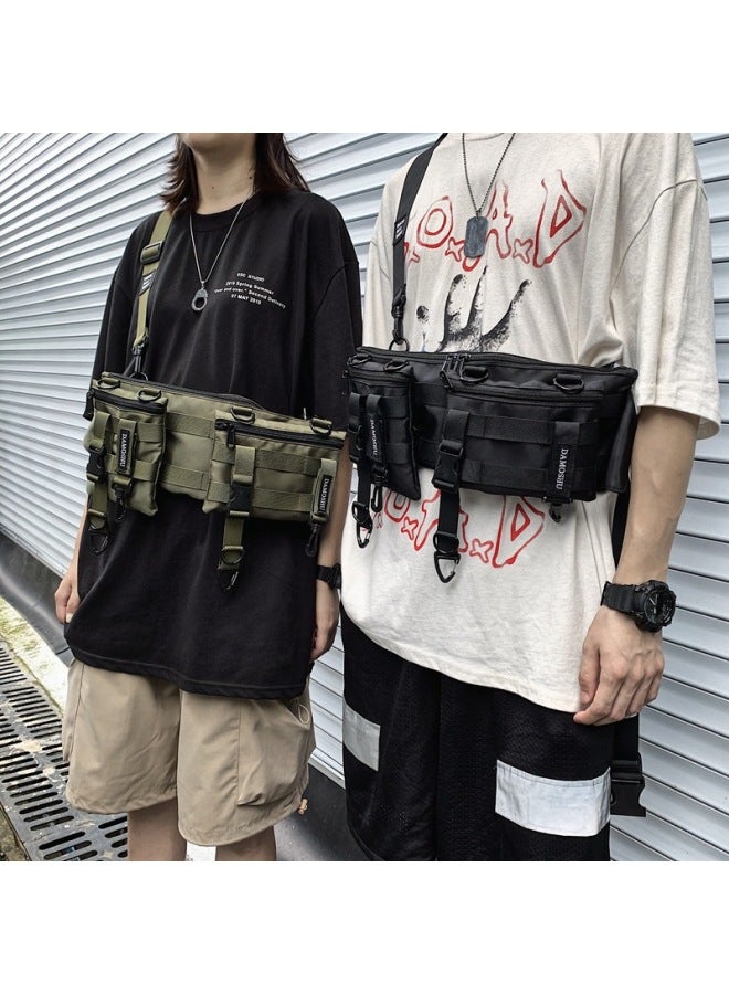Dark Tactical Combination Waist Bag Men's Street Fashion Cool Functional Chest Bag Disassembly Messenger Bag Tooling Couple Fashion Bag-Color:Green  - Image 3