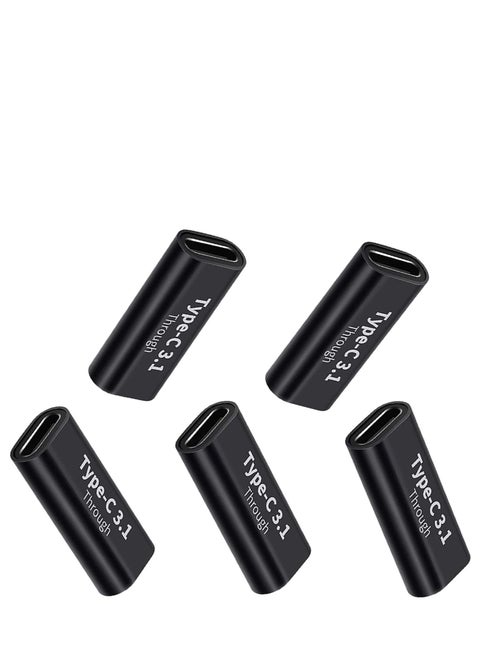 محول توصيل USB Type C من أنثى إلى أنثى (5 قطع) نقل بيانات سريع 10 جيجابت في الثانية وشحن سريع 5 أمبير موصل تمديد من النوع C متوافق مع سلك تمديد USB 3.1 Gen2 أنثى